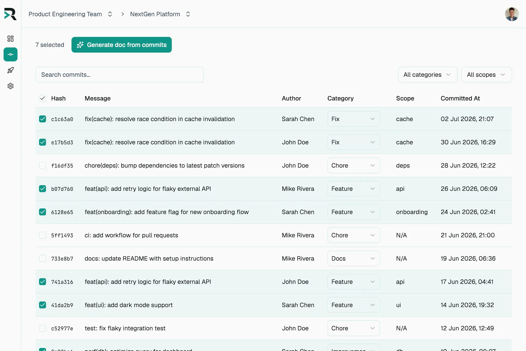 ReleaseBase Commits Demo
